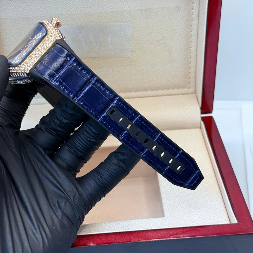 FM blue strap with white diamond watch