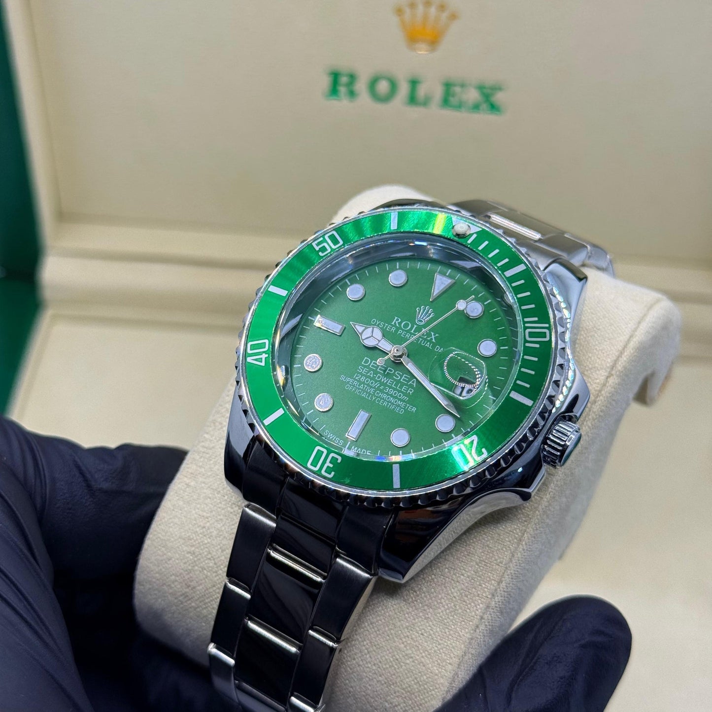 Rolex Deepsea silver with green rotating dial with date