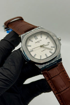 MARTIN white dial with brown leather strap watch