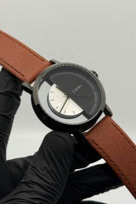 TOMI transparent dial with brown leather strap