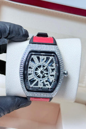 FM Red strap with white diamond watch