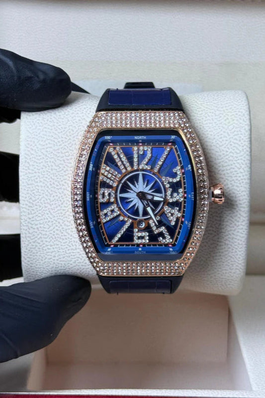 FM Blue strap with golden diamond watch