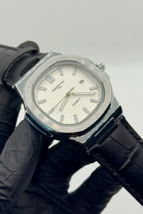 MARTIN white dial with black leather strap watch