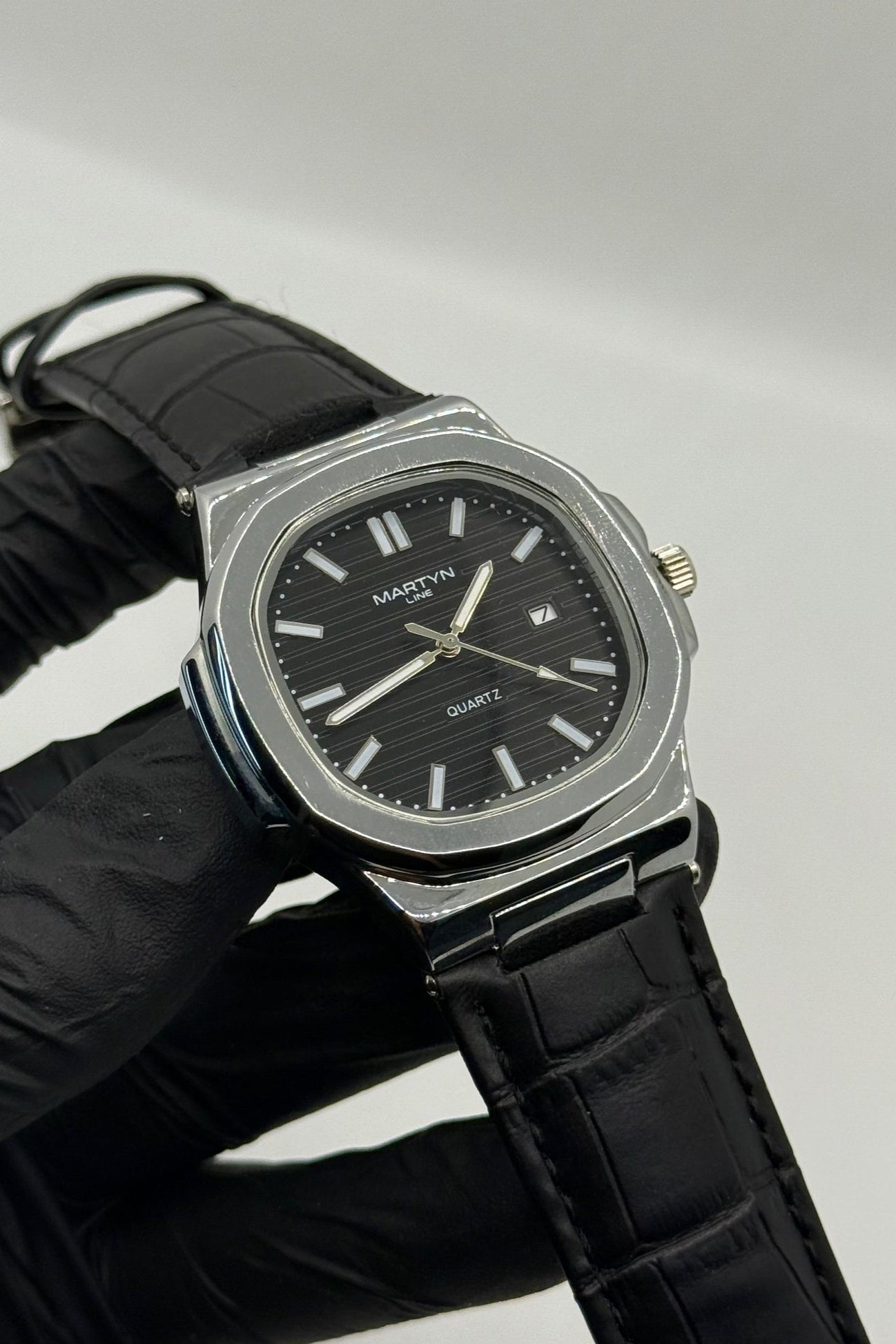 MARTIN black dial with black leather strap watch