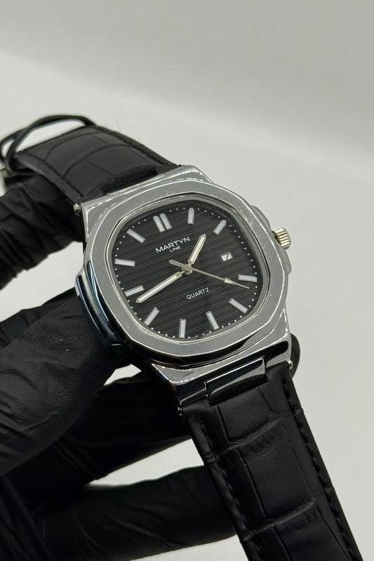 MARTIN black dial with black leather strap watch