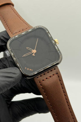 TOMI brown colour strap with square dial watch