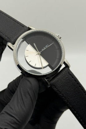TOMI transparent dial with black leather strap