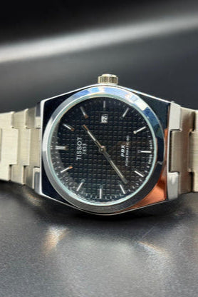 TISSOT PRX BLACK dial with silver chain